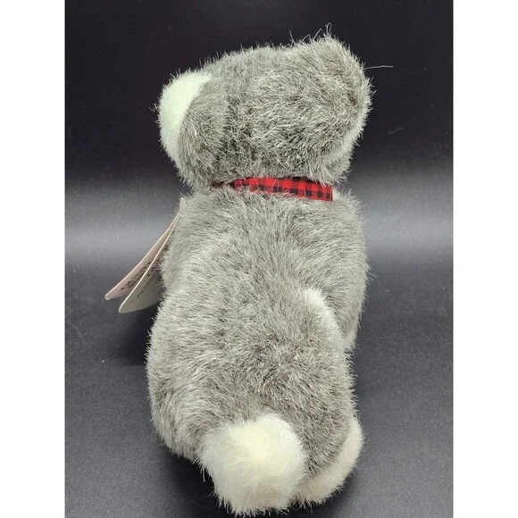 Vtg GUND 1993 Husky w/ Plaid Bow 6” Mini Stuffed Animal Plush Dog W/ Tag Puppy - Picture 3 of 14